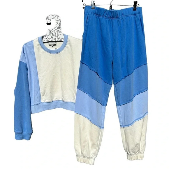 The GREii Velour/Velvet Blue Colorblock Tracksuit Lounge Retro Women’s Size S - Picture 7 of 15